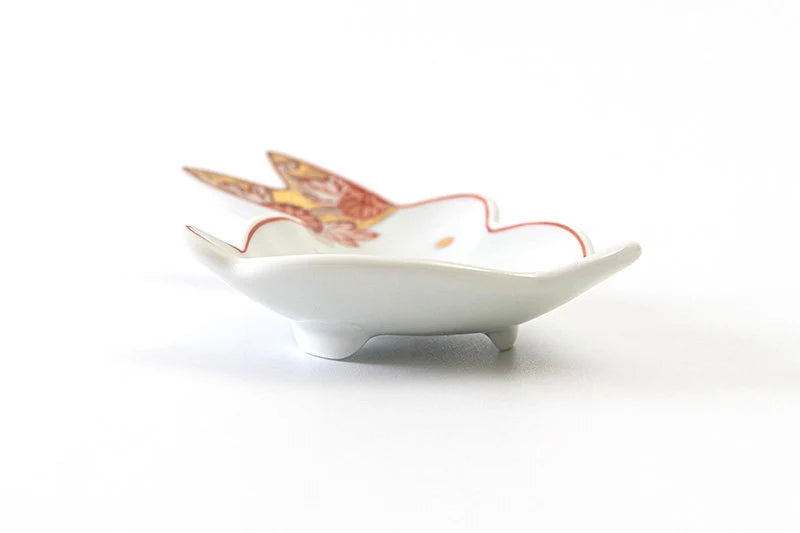 Rabbit-shaped small dish with gold and silver flowers