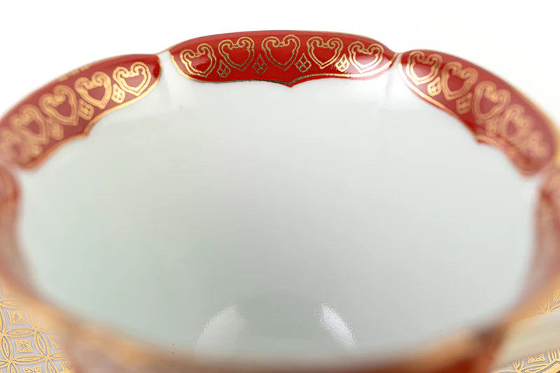 紅茶碗皿 桃絵金襴手(赤)