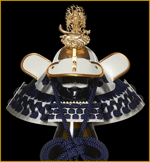 【★超目玉】 SAMURAI BOTTLE 兜型装飾品 白と紺（ニッカ G&G ウィスキー 侍 その他