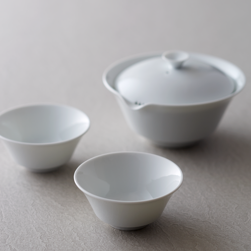 Teapot and 2 Cups Set, White Porcelain