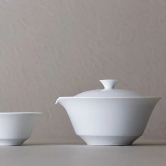 Teapot and 2 Cups Set, White Porcelain