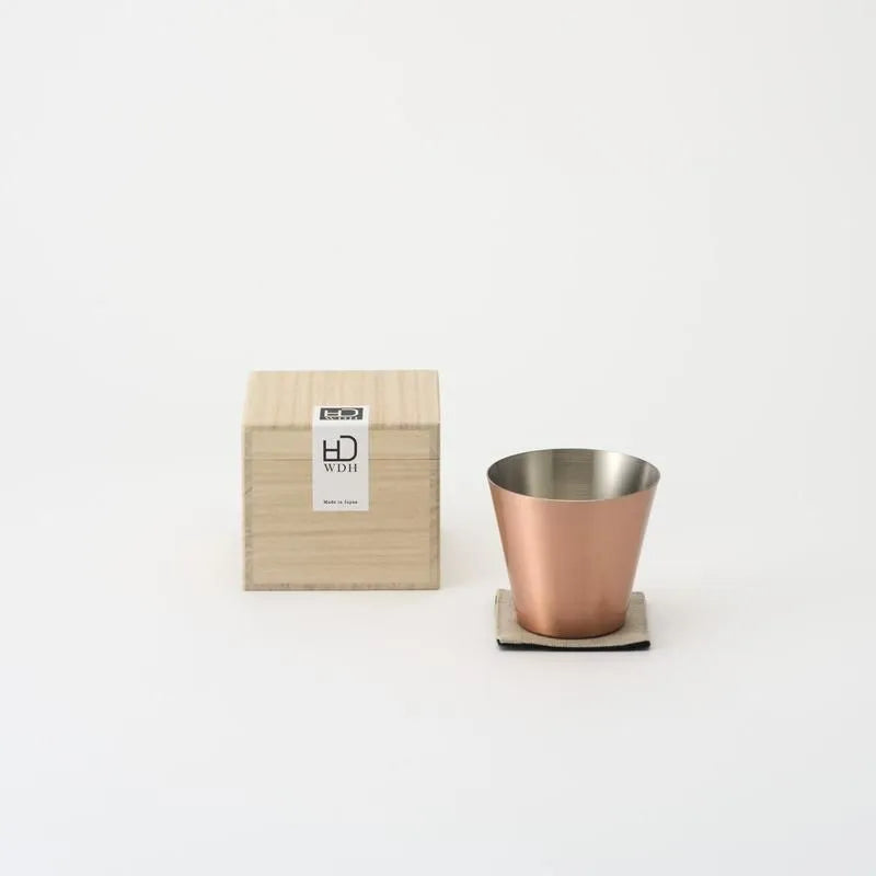 Pure Copper Cup with Coaster, Paulownia Box, Matte