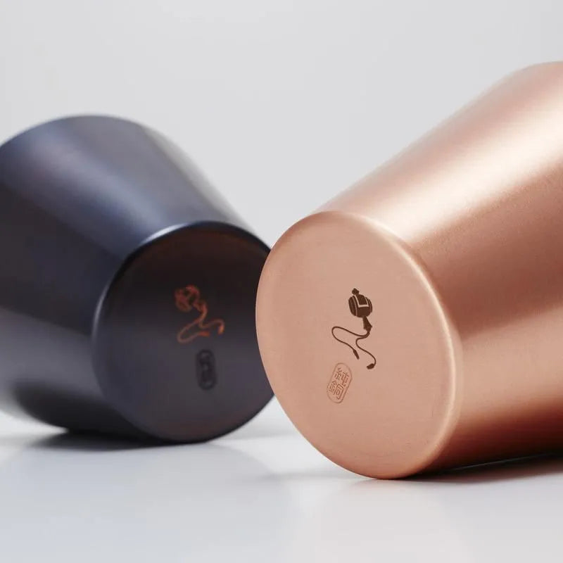 Pure Copper Cup with Coaster, Paulownia Box, Matte