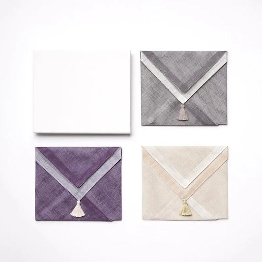 育 はんかち　3枚セット 志　紫・生成り・銀