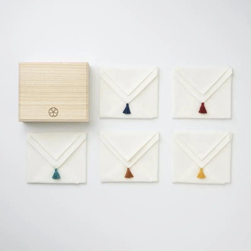 Ikue Handkerchief Premium 5-Piece Set in Paulownia Box, Wish Fulfillment