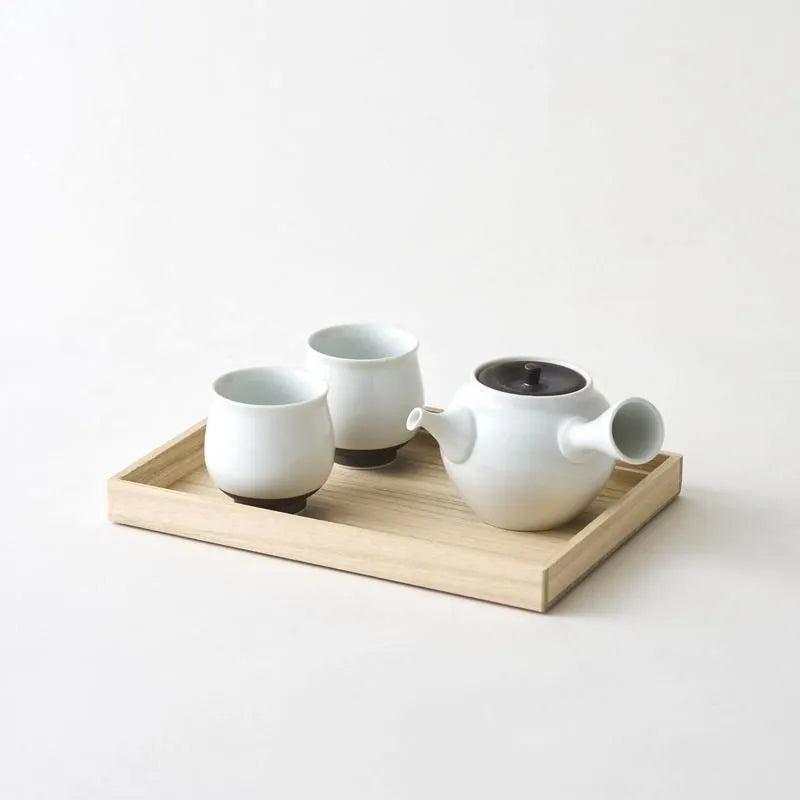 茶器　急須、湯呑2個セット 桐箱入り　錆釉　白/茶