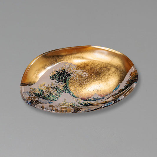 箔名画　ガラストレー　波（金）