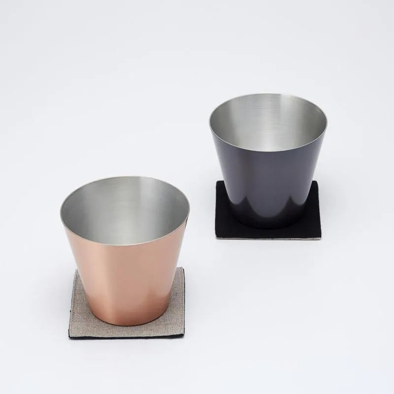 Pure Copper Cup Set (2), with Coasters, in Paulownia Box, Matte & Brown