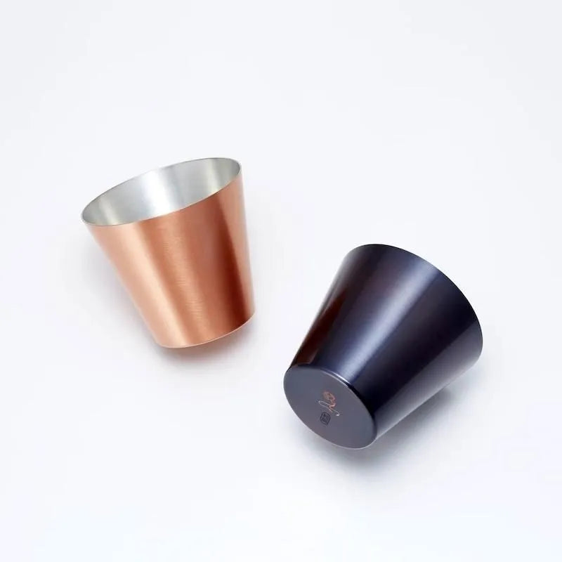 Pure Copper Cup Set (2), with Coasters, in Paulownia Box, Matte & Brown