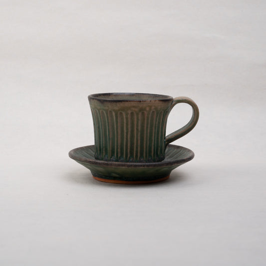 [Hiroko Yuko] 07_Cup and saucer (green glaze) 