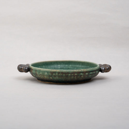 [Hiroko Ban] 14_Flower ear plate (green glaze) 