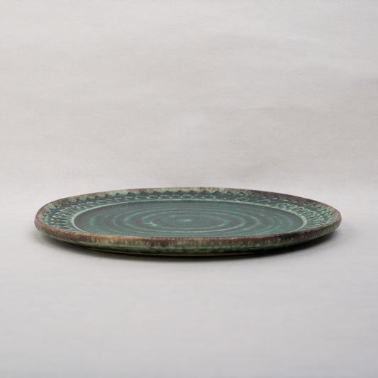 [Hiroko Ban] 26_Printed 8-inch plate (green glaze) 