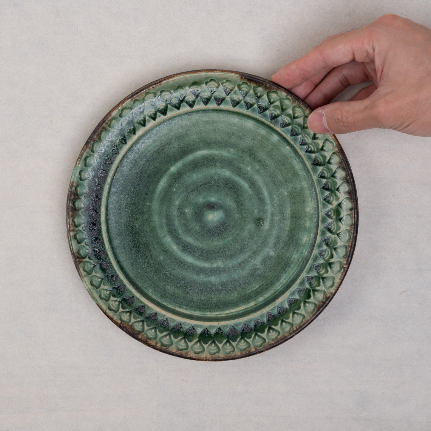 [Hiroko Ban] 28_Printed 6-inch plate (green glaze) 