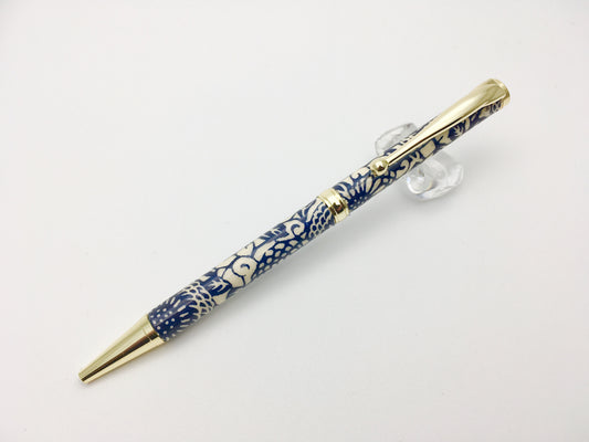 07 美濃和紙Pen/藍染・ぼたん