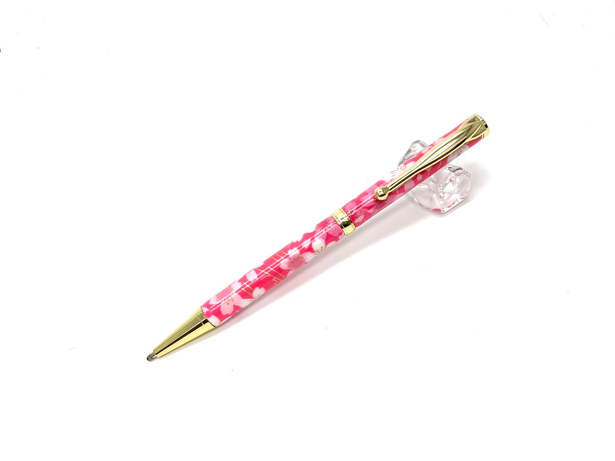 03 美濃和紙Pen/桜と流水・濃桃色